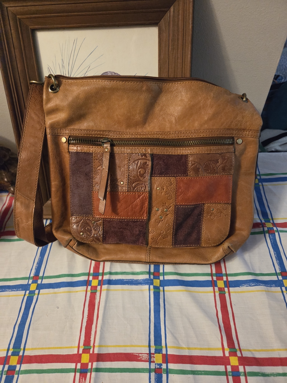 Fossil Tan and Brown Patchwork Leather Crossbody Bag - Picture 15 of 15